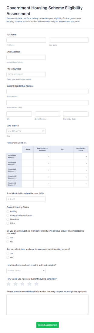 Government Housing Scheme Eligibility Assessment Form Template