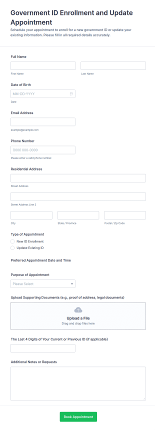 Government ID Enrollment And Update Appointment Form Template