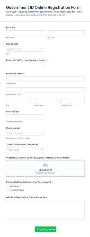 Government ID Online Registration Form Template