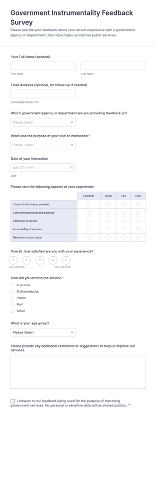 Government Instrumentality Feedback Survey Form Template