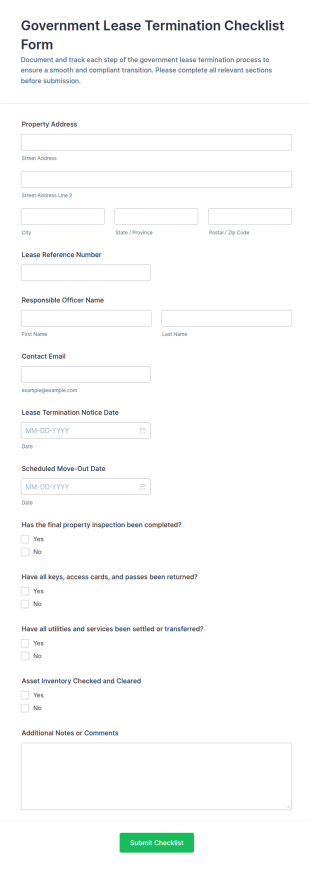 Government Lease Termination Checklist Form Template