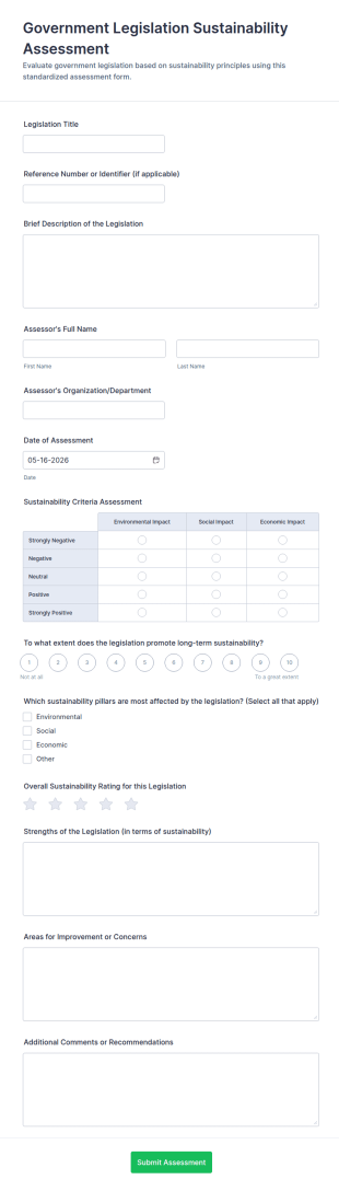 Government Legislation Sustainability Assessment Form Template