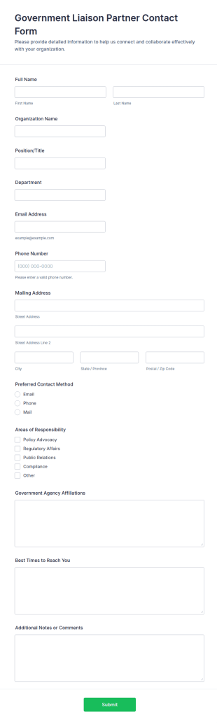Government Liaison Partner Contact Form Template