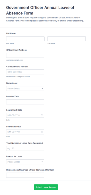 Government Officer Annual Leave Of Absence Form Template