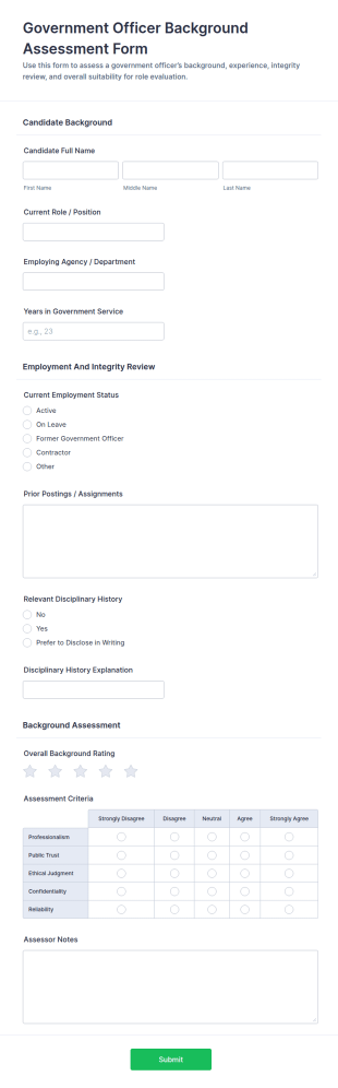 Government Officer Background Assessment Form Template
