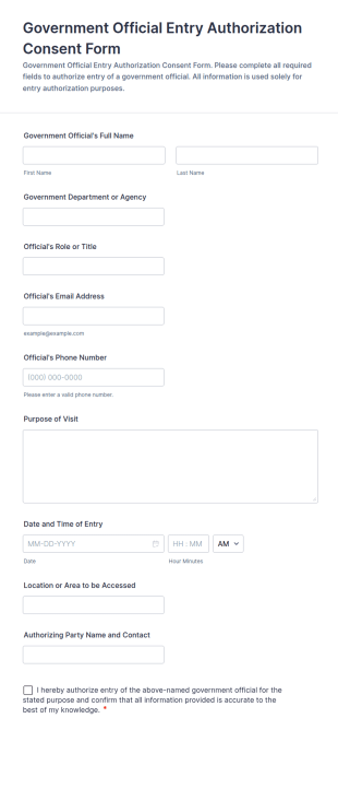 Government Official Entry Authorization Consent Form Template