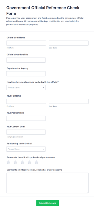 Government Official Reference Check Form Template
