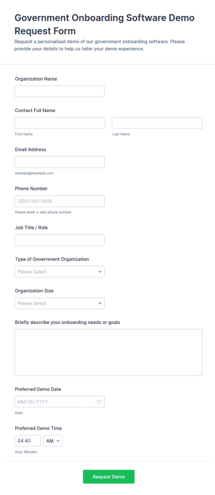 Government Onboarding Software Demo Request Form Template