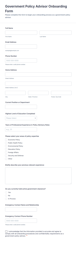Government Policy Advisor Onboarding Form Template