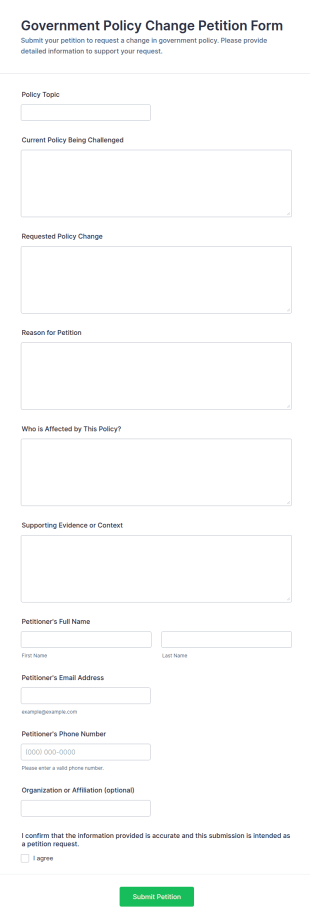 Government Policy Change Petition Form Template