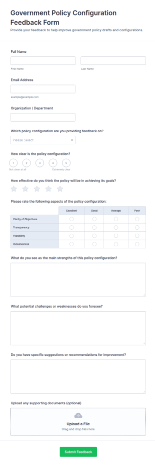 Government Policy Configuration Feedback Form Template