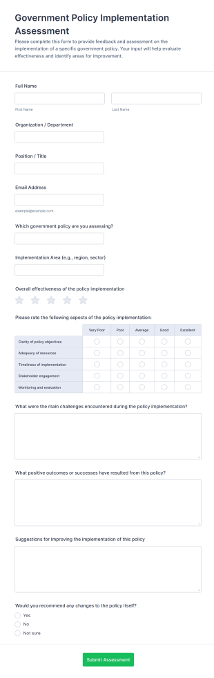 Government Policy Implementation Assessment Form Template