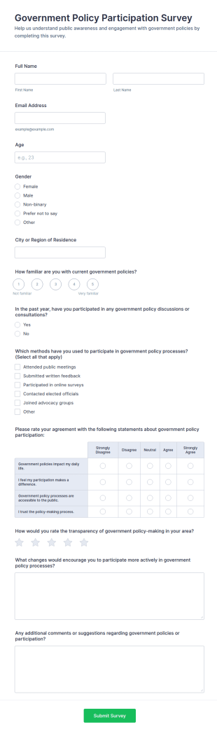 Government Policy Participation Survey Form Template