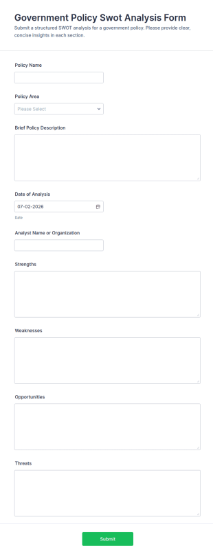 Government Policy SWOT Analysis Form Template