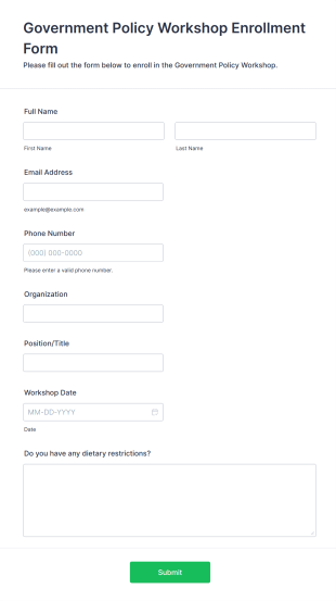 Government Policy Workshop Enrollment Form Template