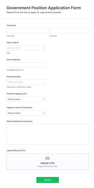 Government Position Application Form Form Template