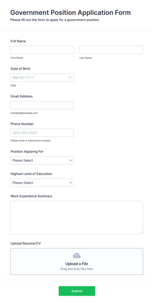 Government Position Application Form Template