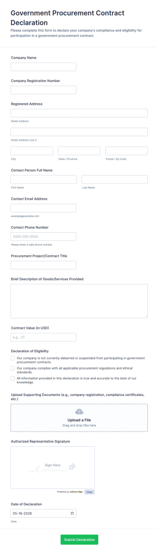 Government Procurement Contract Declaration Form Template
