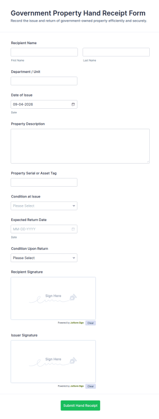 Government Property Hand Receipt Form Template
