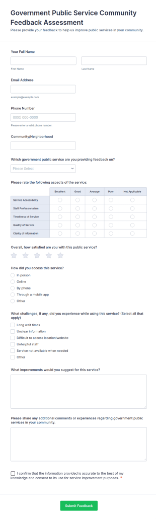 Government Public Service Community Feedback Assessment Form Template