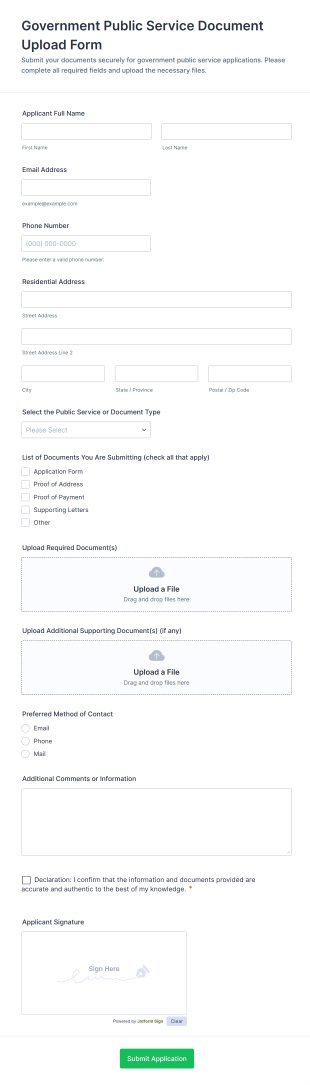Government Public Service Document Upload Form Template