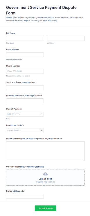 Government Service Payment Dispute Form Template