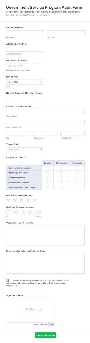 Government Service Program Audit Form Template