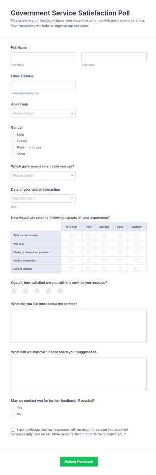 Government Service Satisfaction Poll Form Template