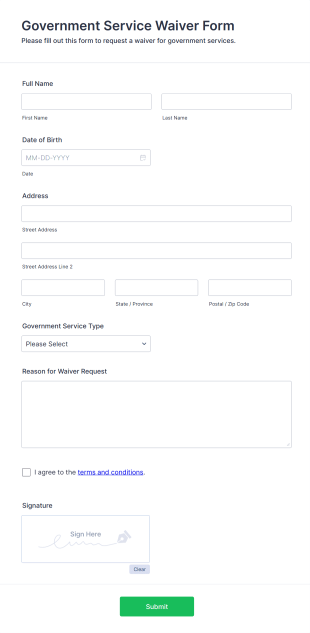 Government Service Waiver Form Template