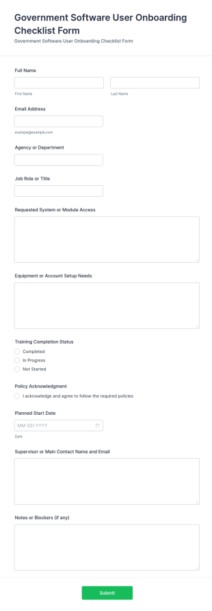 Government Software User Onboarding Checklist Form Template