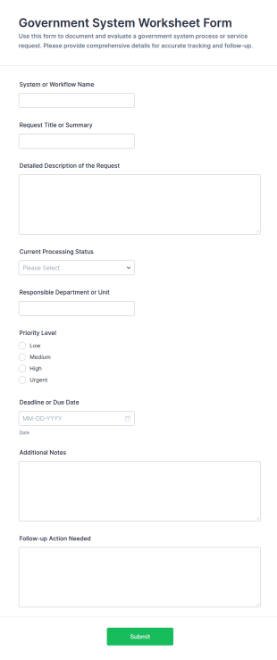 Government System Worksheet Form Template