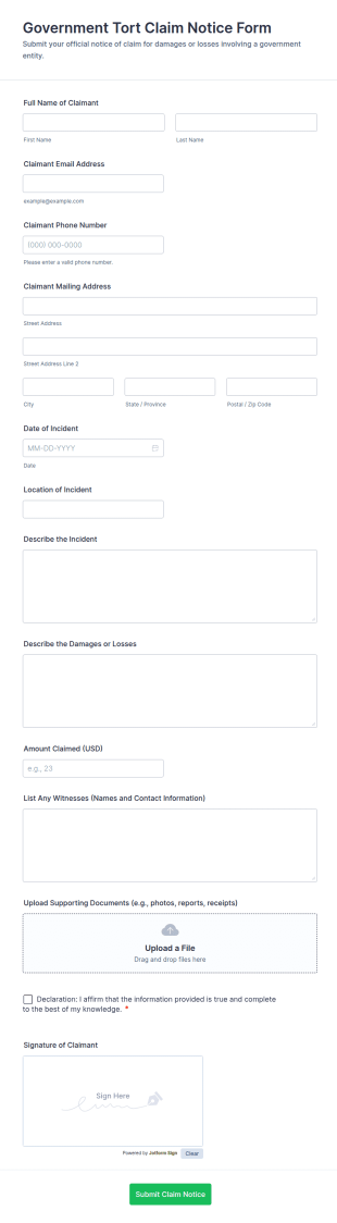 Government Tort Claim Notice Form Template