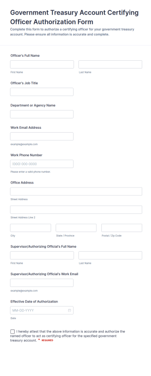 Government Treasury Account Certifying Officer Authorization Form Template