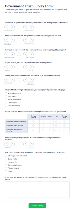Government Trust Survey Form Template
