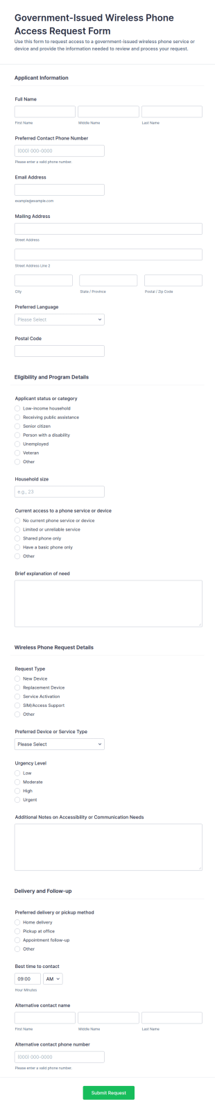 Government Issued Wireless Phone Access Request Form Template