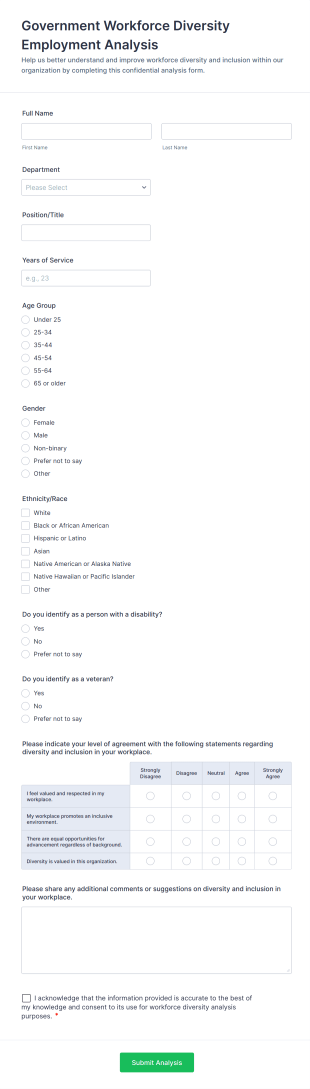 Government Workforce Diversity Employment Analysis Form Template