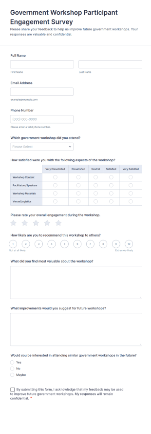 Government Workshop Participant Engagement Survey Form Template