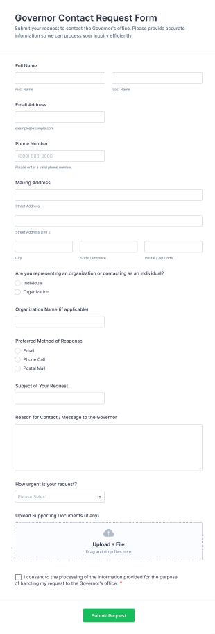 Governor Contact Request Form Template