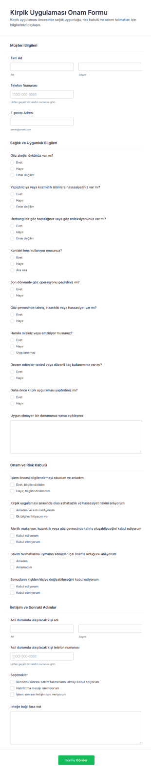 Göz Kirpik Uzantısı Feragatname Form Şablonu