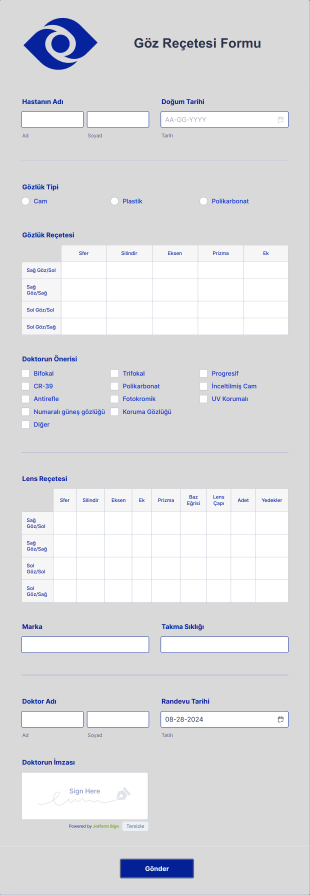 Göz Reçetesi Form Template