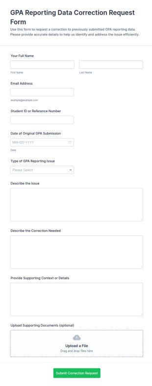 GPA Reporting Data Correction Request Form Template