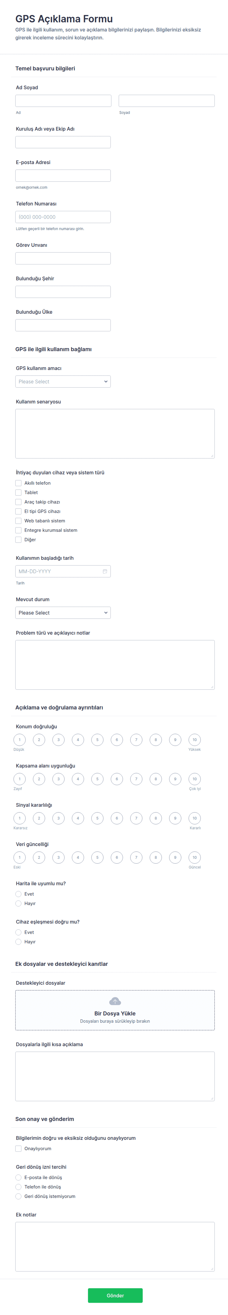 GPS Beyan Form Şablonu | Jotform