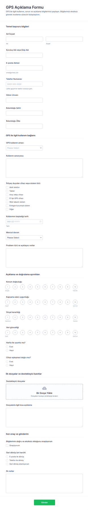 GPS Beyan Form Şablonu