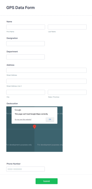 GPS Location Data Form Template