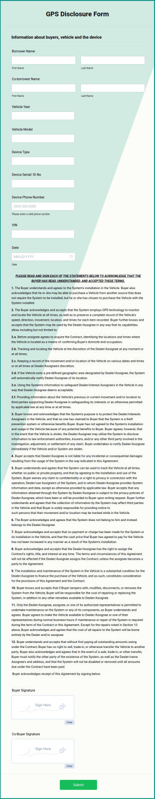 GPS Disclosure Form Template