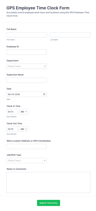GPS Employee Time Clock Form Template