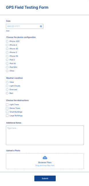 GPS Field Testing Form Template