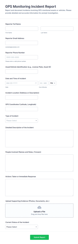 GPS Monitoring Incident Report Form Template