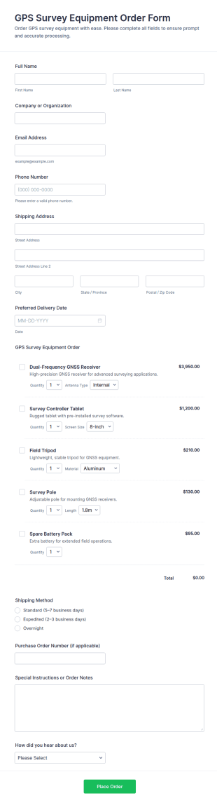 GPS Survey Equipment Order Form Template
