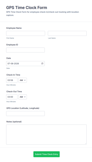GPS Time Clock Form Template